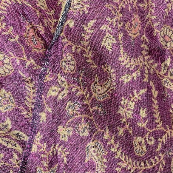 5/$25 Vintage Burgundy Tan Paisley Wrap Scarf With Fringe - Picture 8 of 13